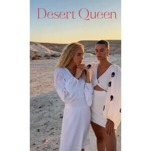 #9p- DESERT QUEEN SARAH DRESS WHITE LINEN Sz:L Ret$300